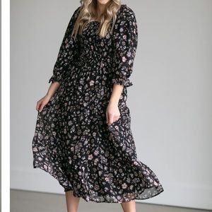 Polagram Smocked Floral Midi Dress